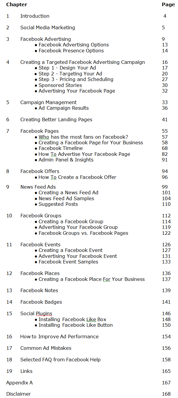 Facebook Advertising Guide Contents
